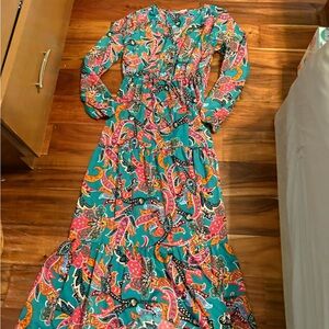 Anthropologie Boemo M Vibrant Paisley Long Sleeve Maxi Dress